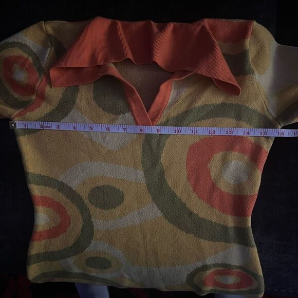 Cider Retro Patterned Collared Knit Orange & Yellow Mini Festival Dress - Picture 10 of 11
